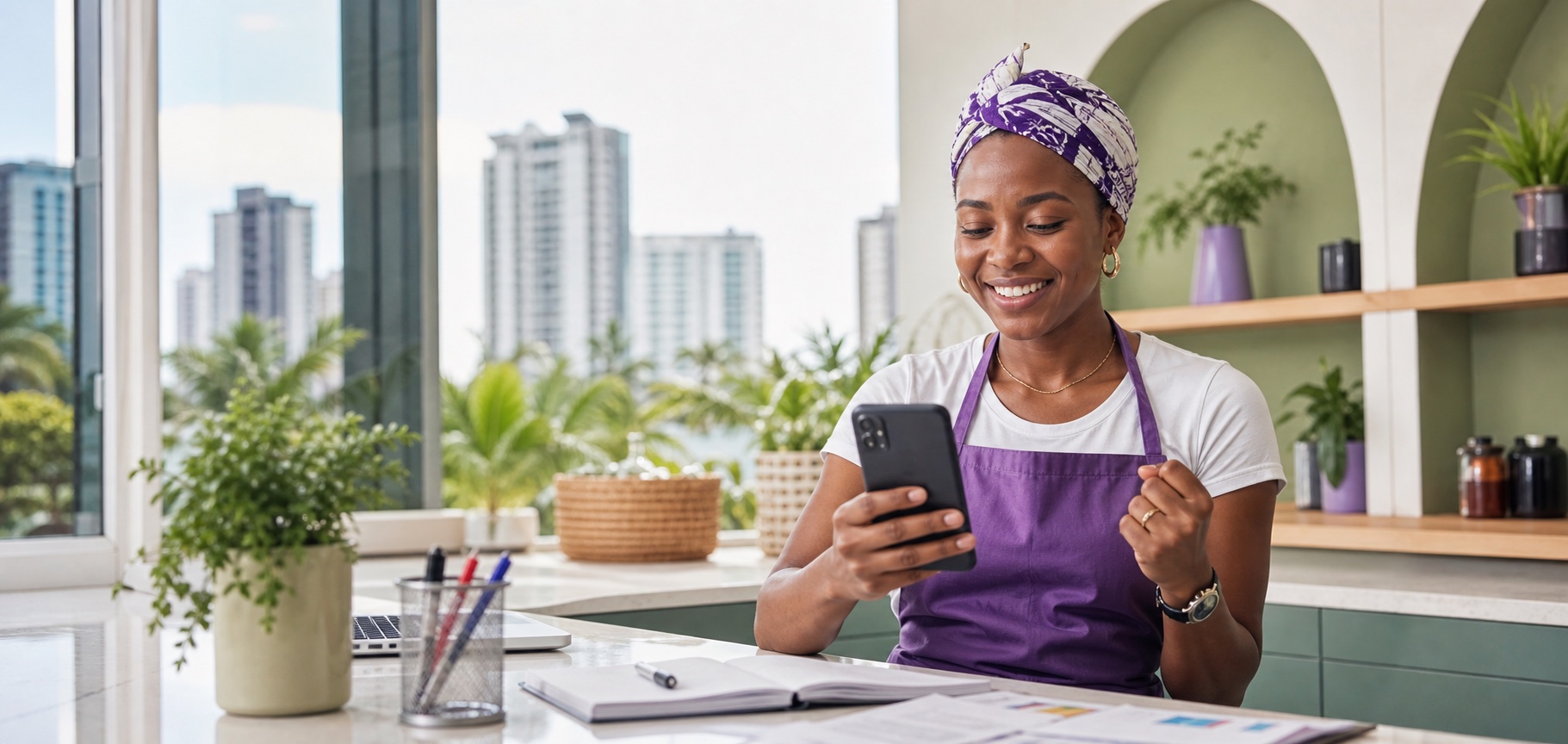 Entrepreneur receiving short-term cash access on a phone