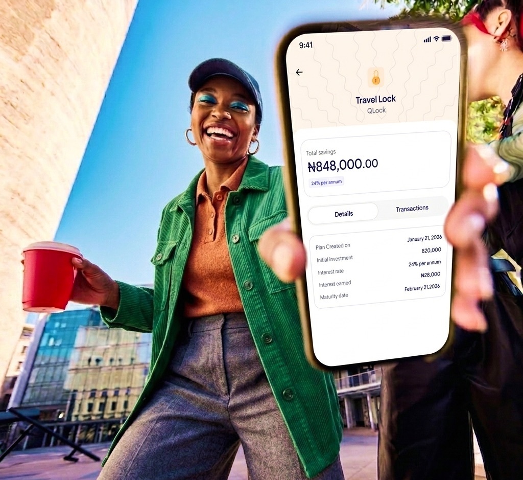Person celebrating with the Q-Lock app screen