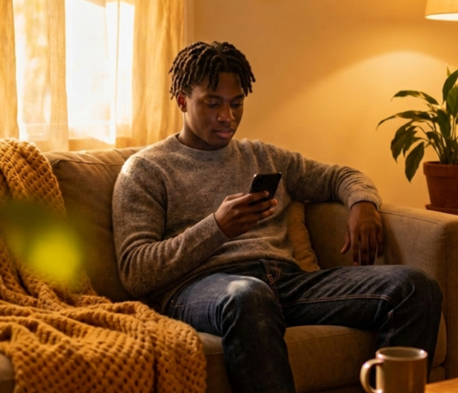 Person relaxing with their phone